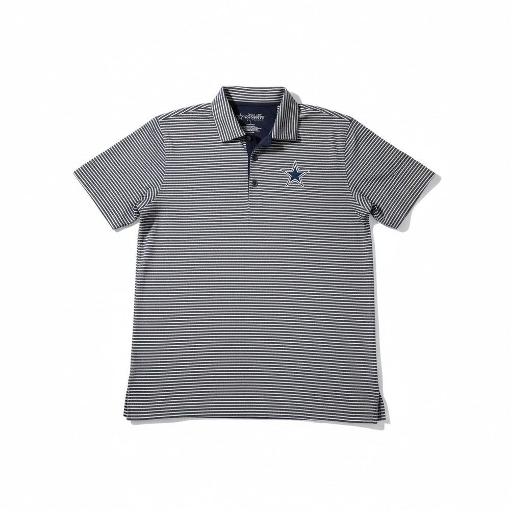 Dallas Cowboys Authentic Mens Large Navy White Striped Performance Polo Shirt - Picture 2 of 6